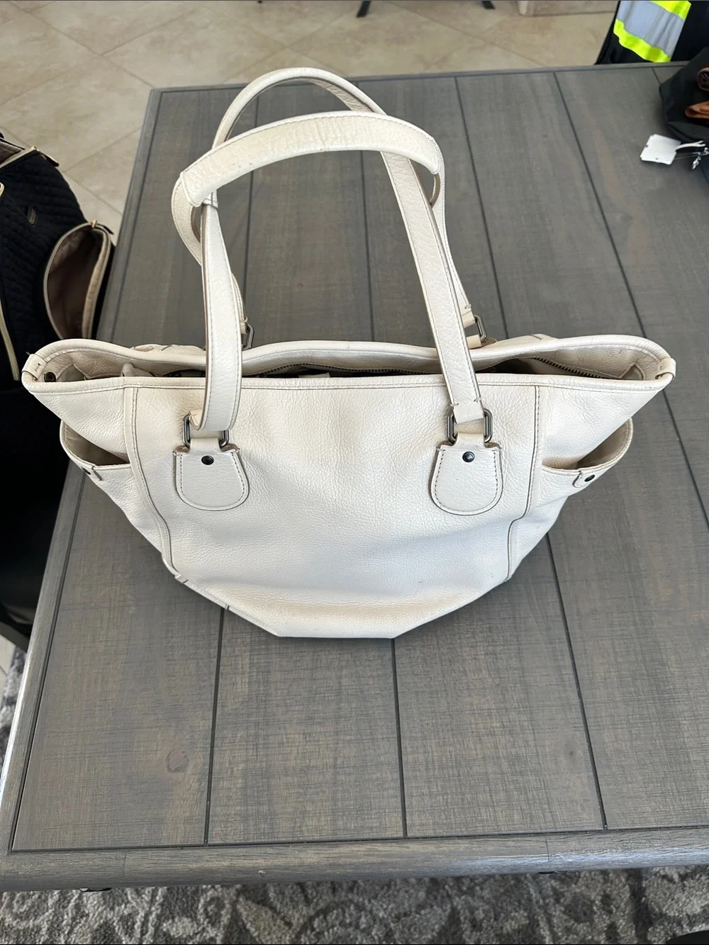 Coach Cream Pebbled Leather Shoulder Tote
